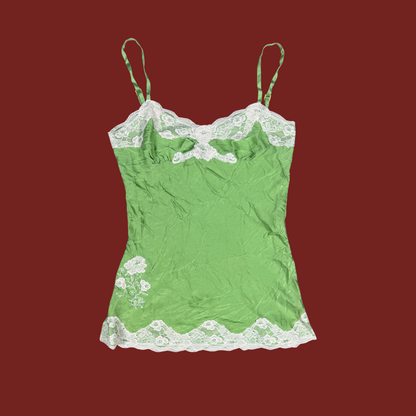 (S) 90s/Y2K Express Green Silk Lace Trim Cami