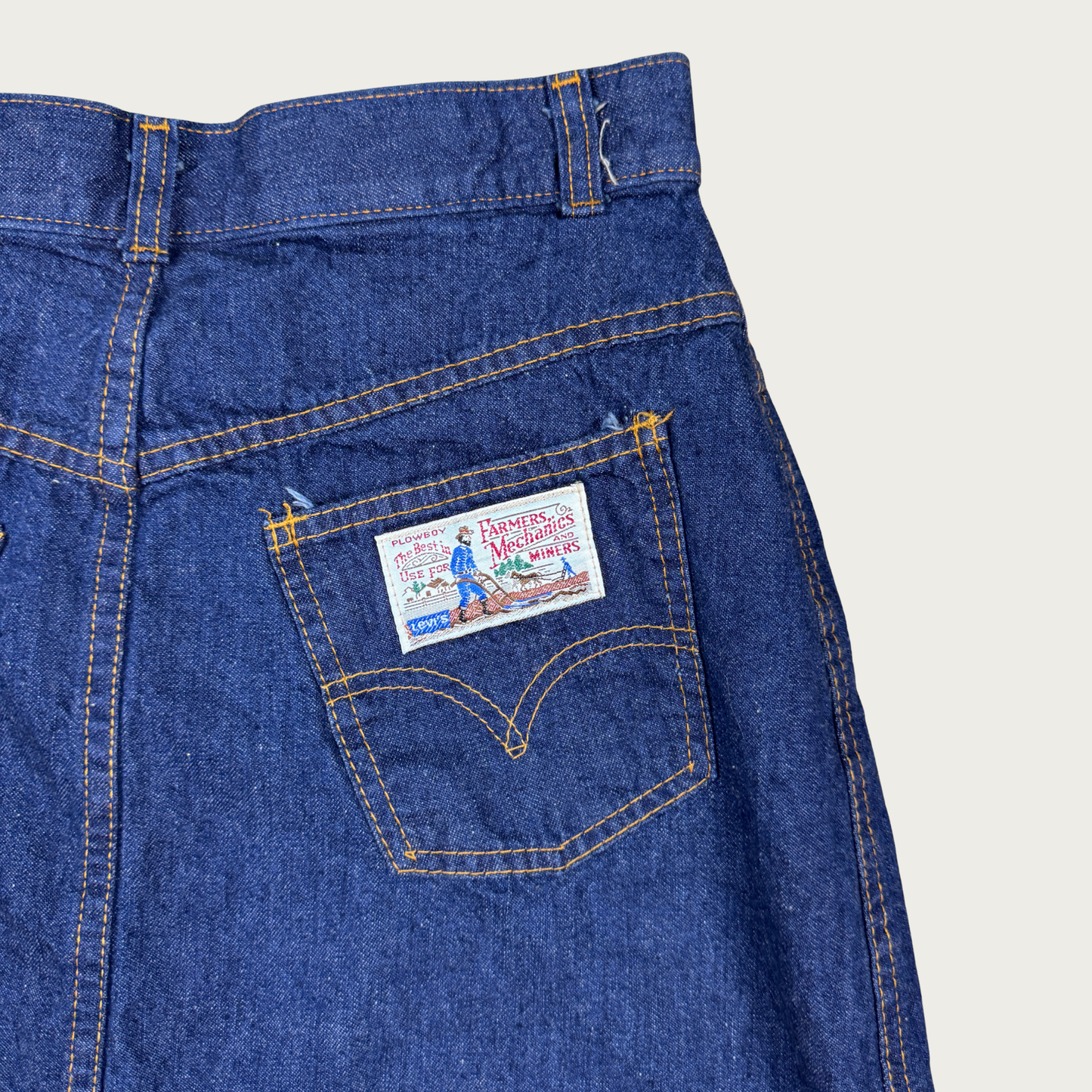(28") 70s Levi's Plowboy Logo Denim Midi Skirt