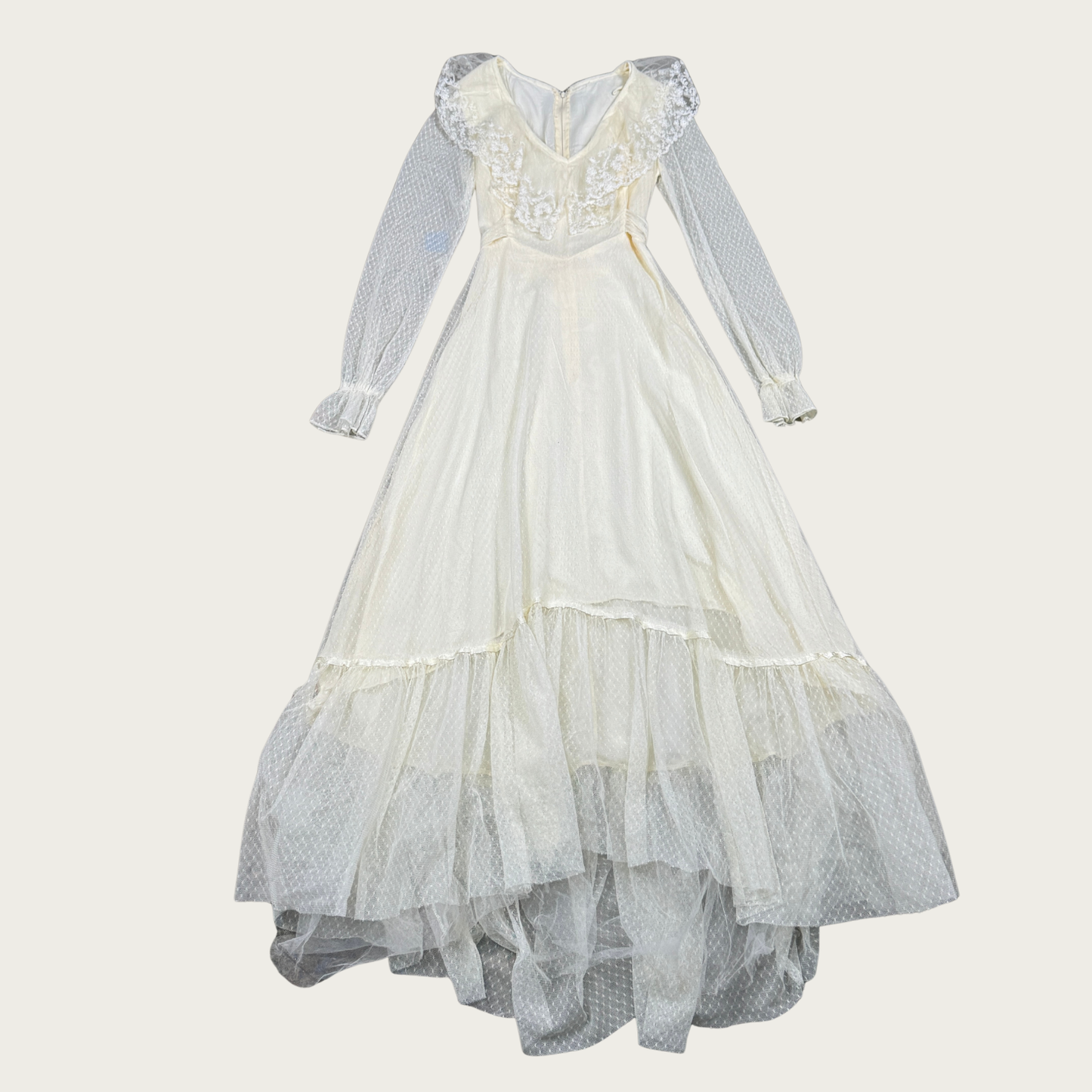 (S) 70s White Lace/Mesh Prairie Maxi Dress