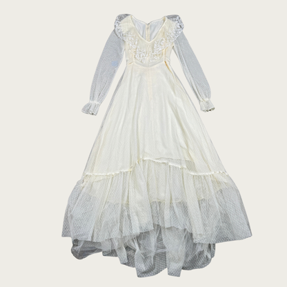 (S) 70s White Lace/Mesh Prairie Maxi Dress