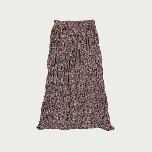 (M) Floral Crinkle Pleated Maxi Skirt