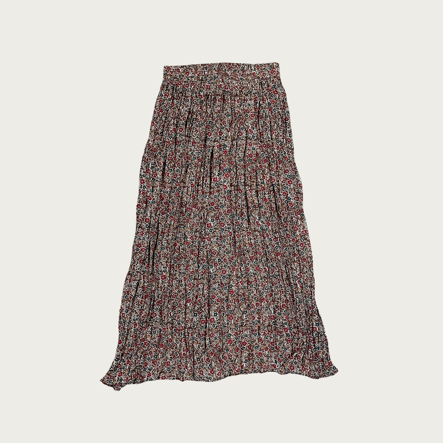 (M) Floral Crinkle Pleated Maxi Skirt