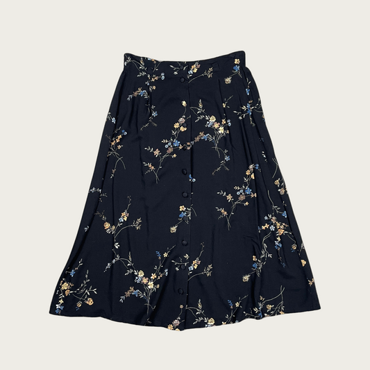 (M) Black Floral Midi Skirt