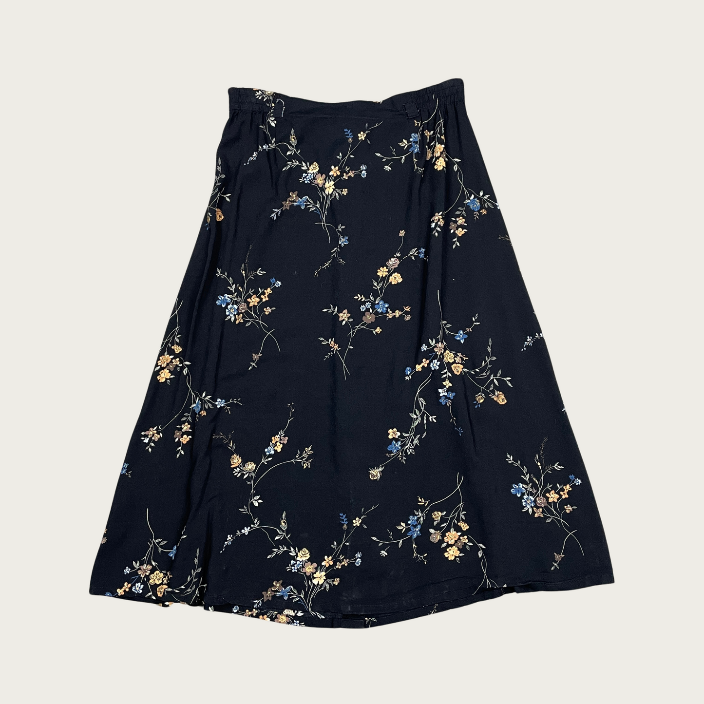 (M) Black Floral Midi Skirt