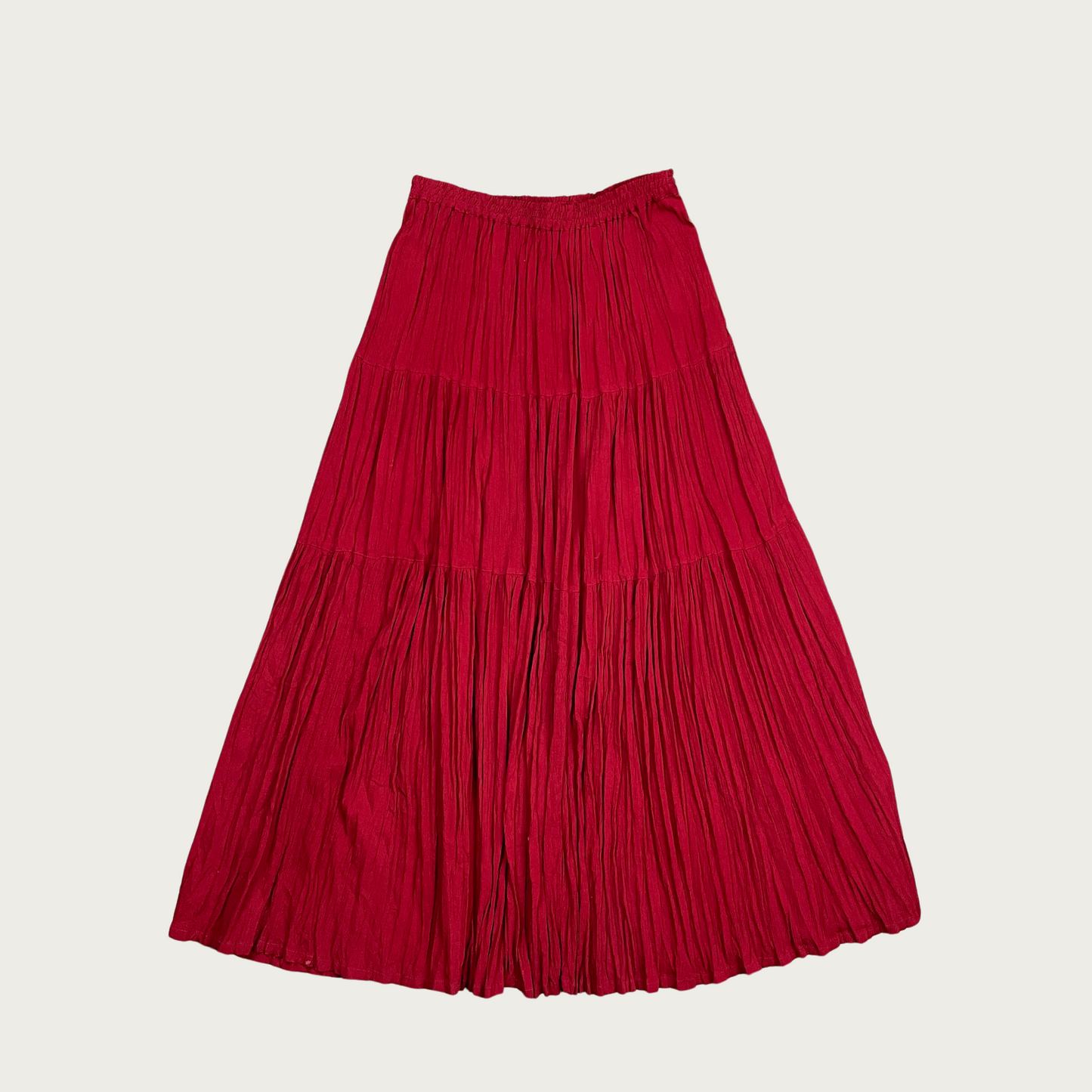 (L) Red Western Crinkle Maxi Skirt