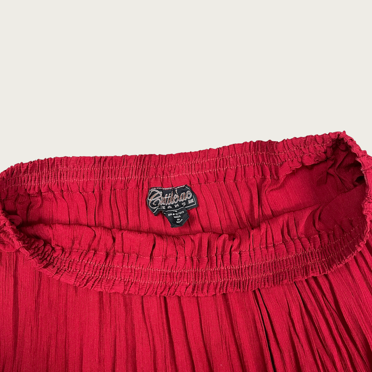 (L) Red Western Crinkle Maxi Skirt