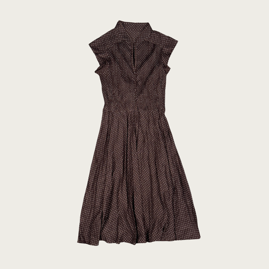 (S/M) Brown/White Polka Dot Lightweight Midi Dress
