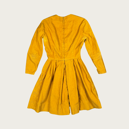 (S) 60s/70s Mustard Corduroy Pleated Dress