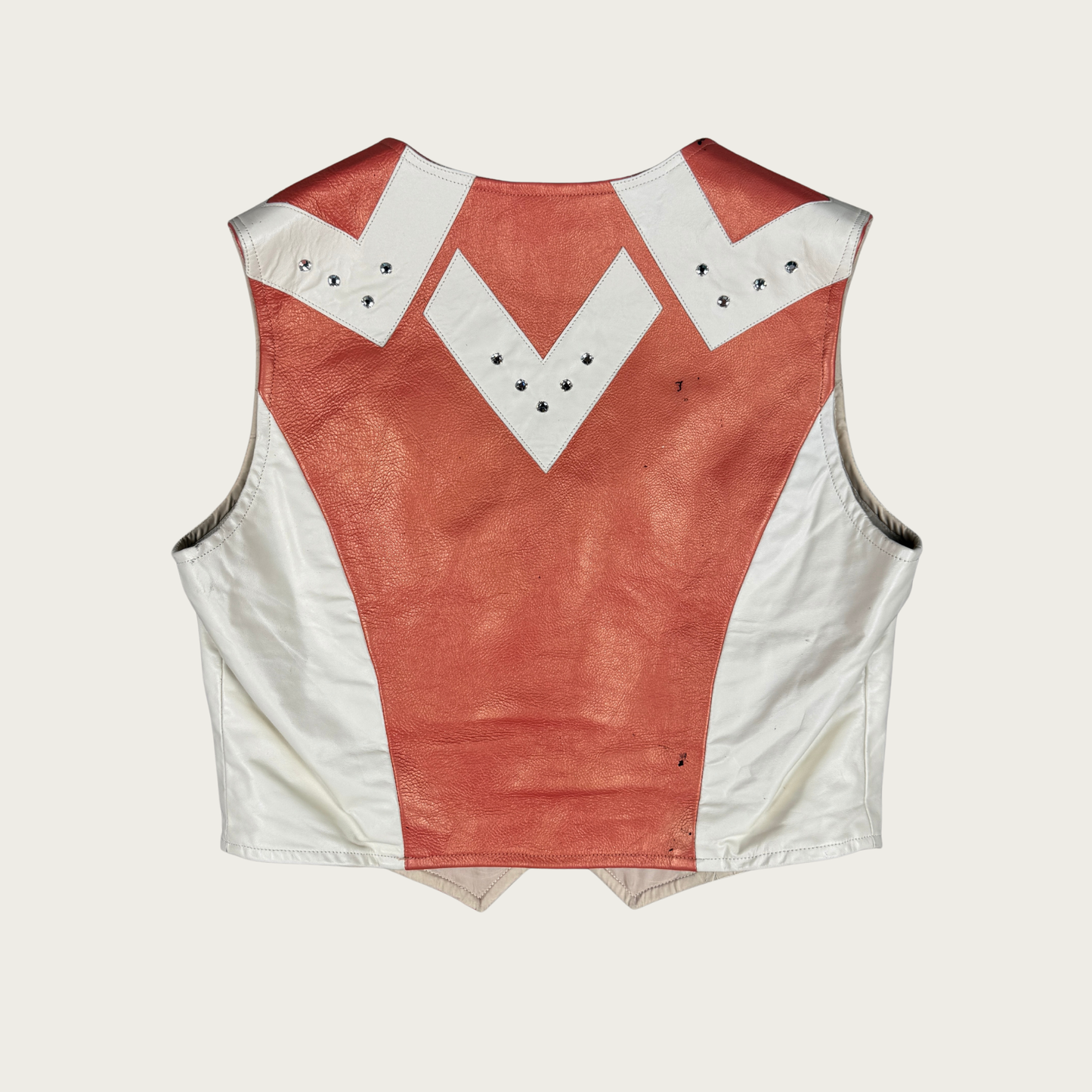(M/L) 80s/90s Orange/Cream Western Bedazzled Leather Vest