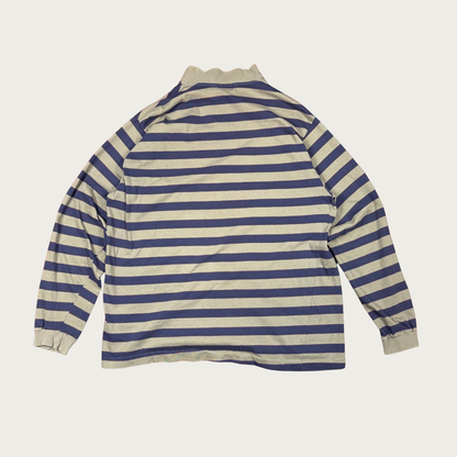 (XL) 90s Navy/Beige Striped Mock Neck Long Sleeve