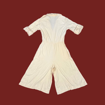 (S) 60s/70s Cream Cotton Cropped Jumpsuit