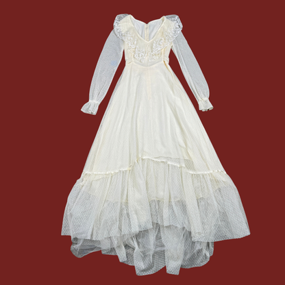 (S) 70s White Lace/Mesh Prairie Maxi Dress