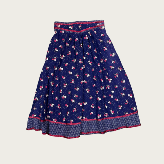(28") 70s Gunne Sax Navy/Magenta Floral Skirt