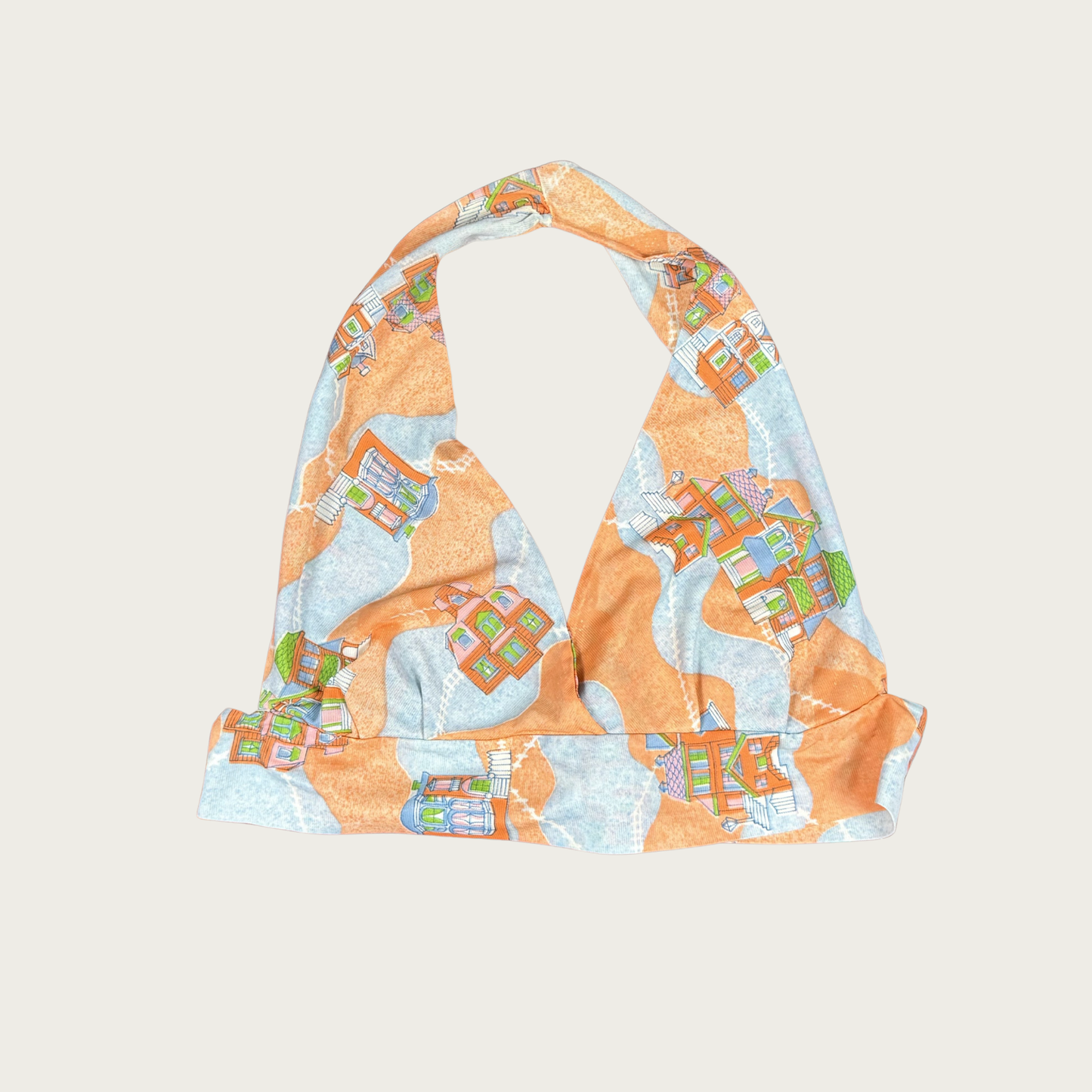 (OS) Handmade House Print Halter Top