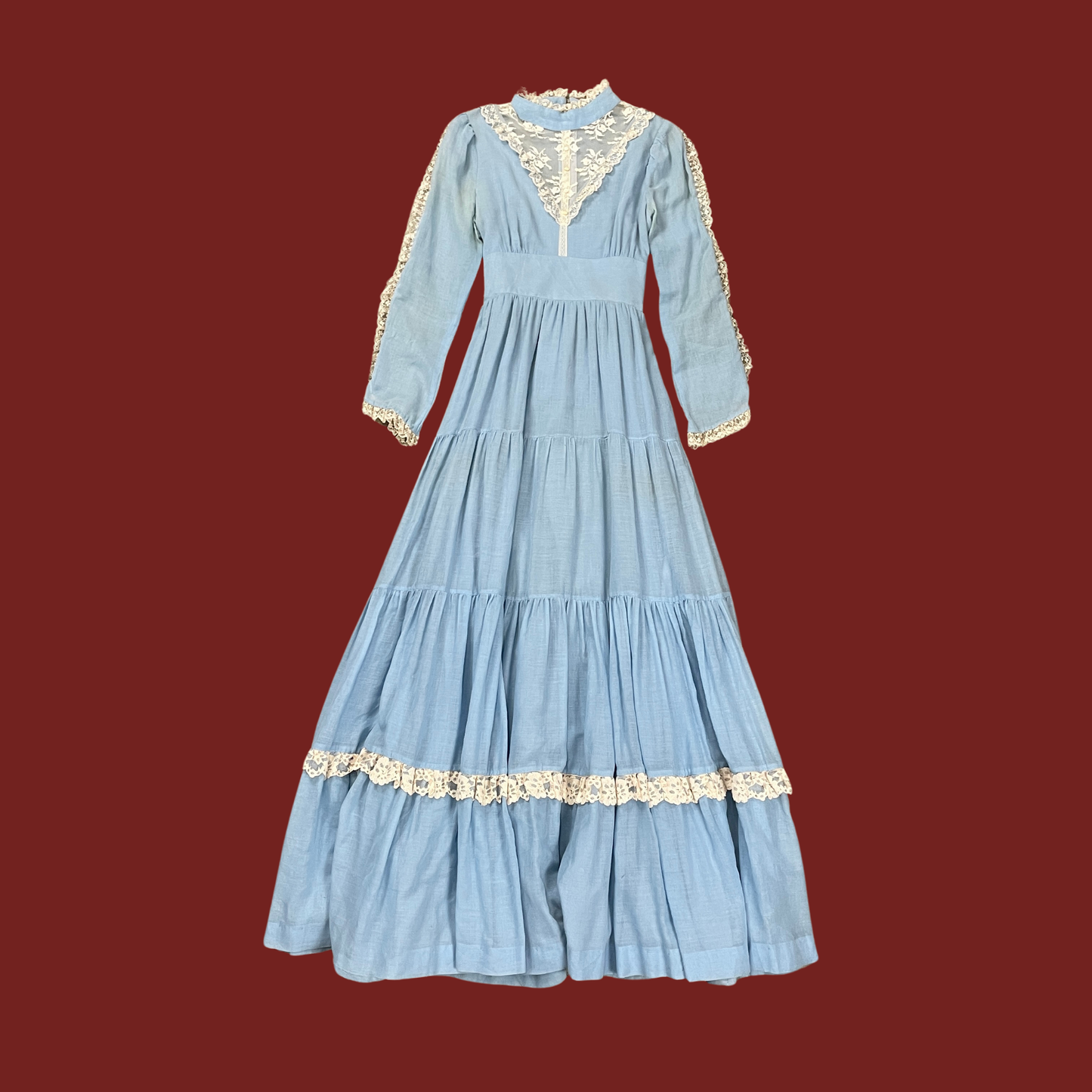 (S) 70s Blue Long Sleeve Prairie Maxi Dress
