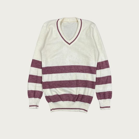 (S) Cream and Burgundy Striped Sweater