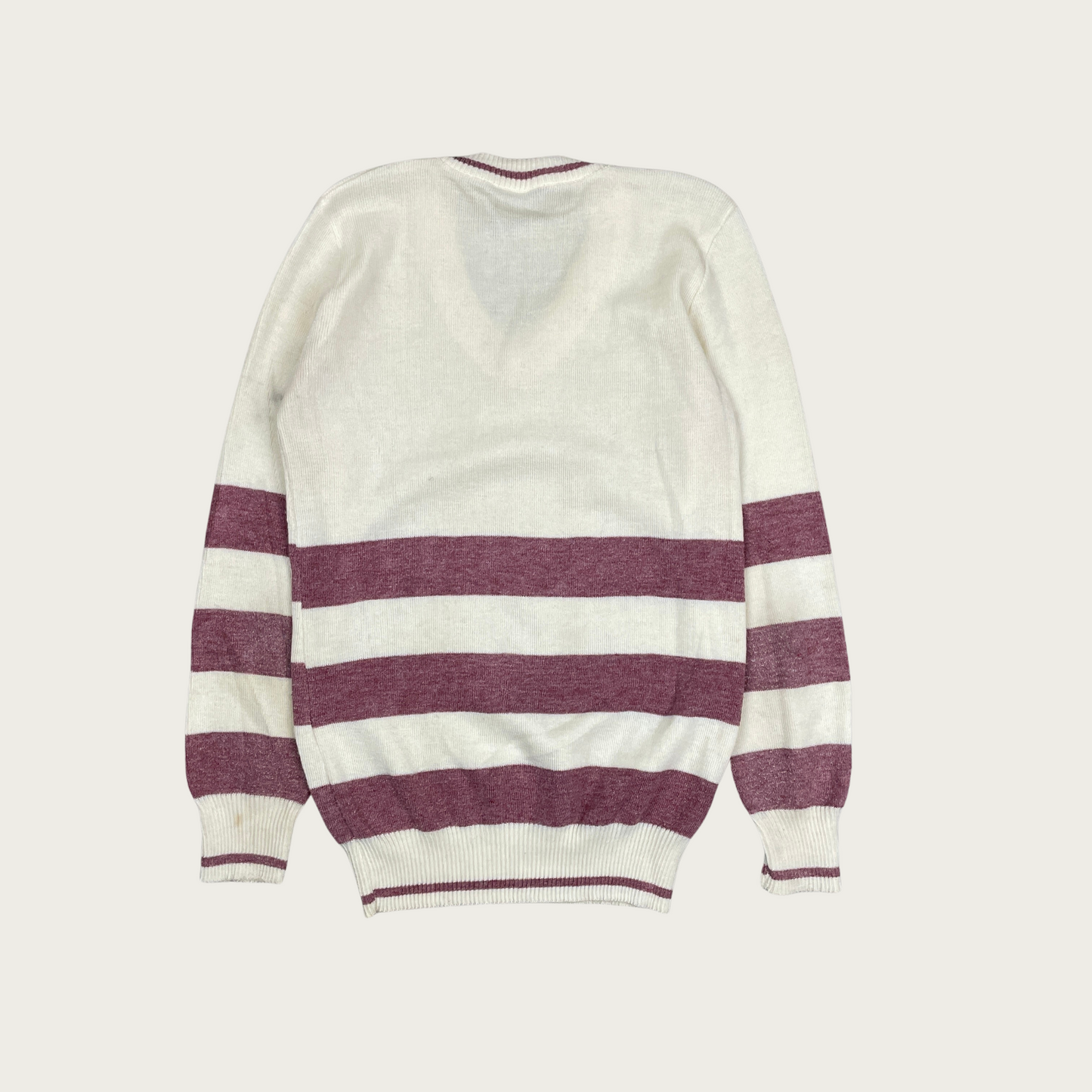 (S) Cream and Burgundy Striped Sweater