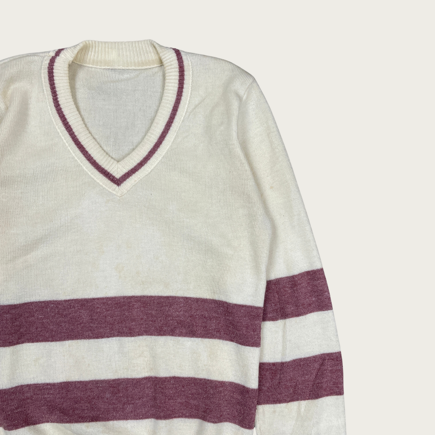 (S) Cream and Burgundy Striped Sweater