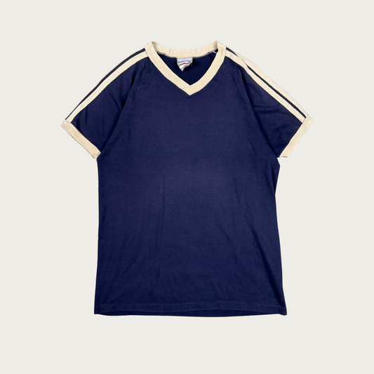 (M) Navy/Tan Shoulder Stripe Ringer Tee