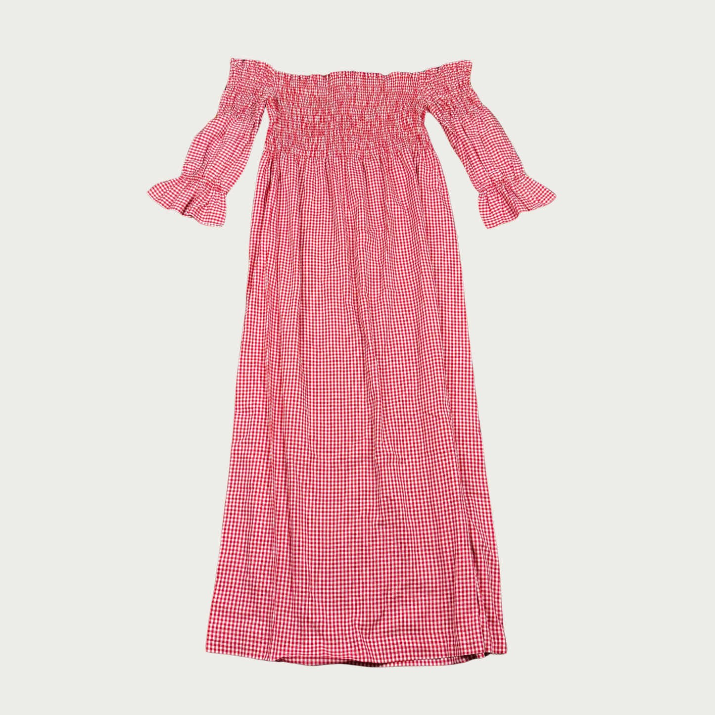 (M/L) Red Gingham Off The Shoulder Maxi Dress