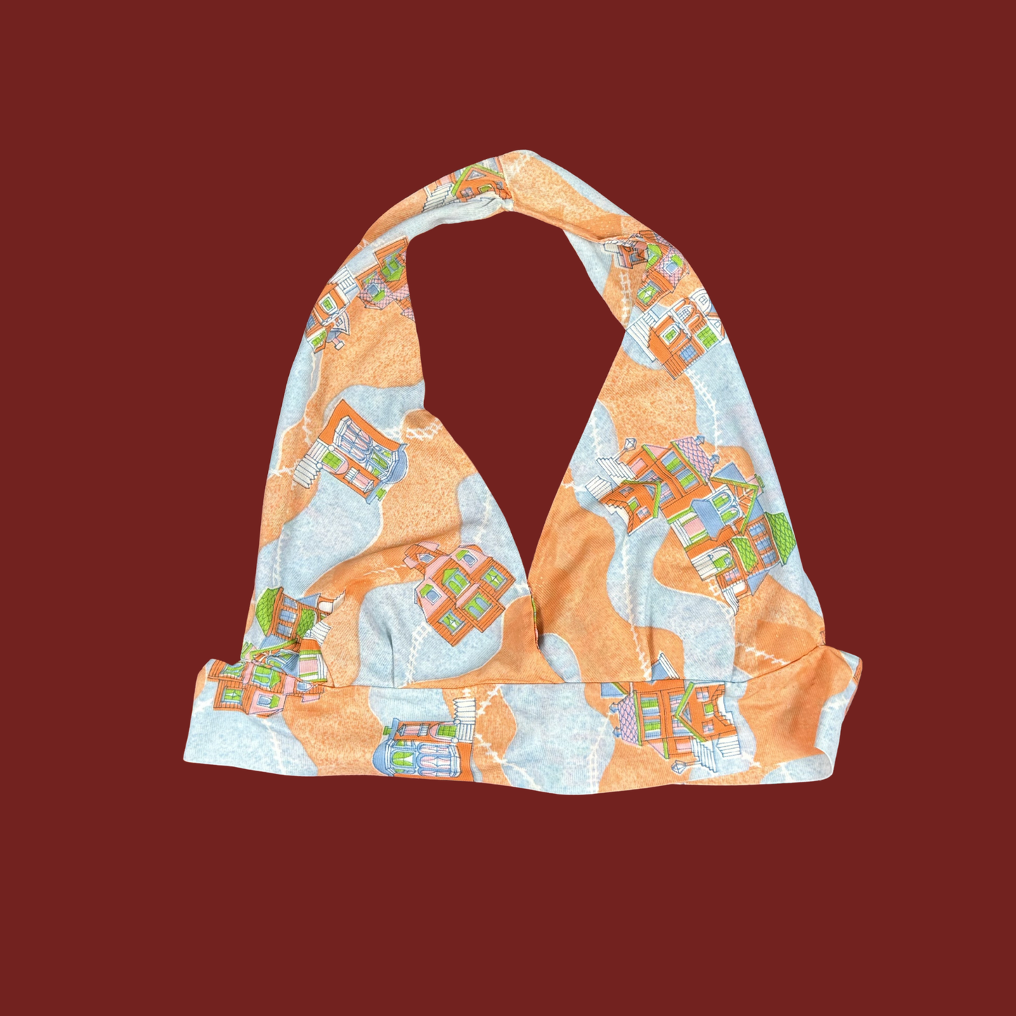 (OS) Handmade House Print Halter Top