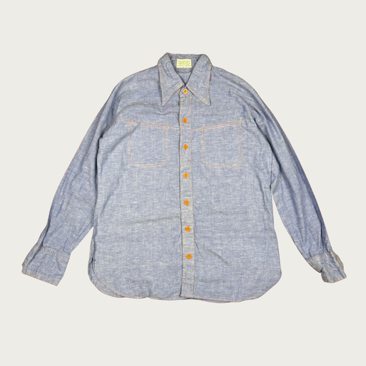 (L) 70s Contrast Stitch Deadstock Chambray Shirt