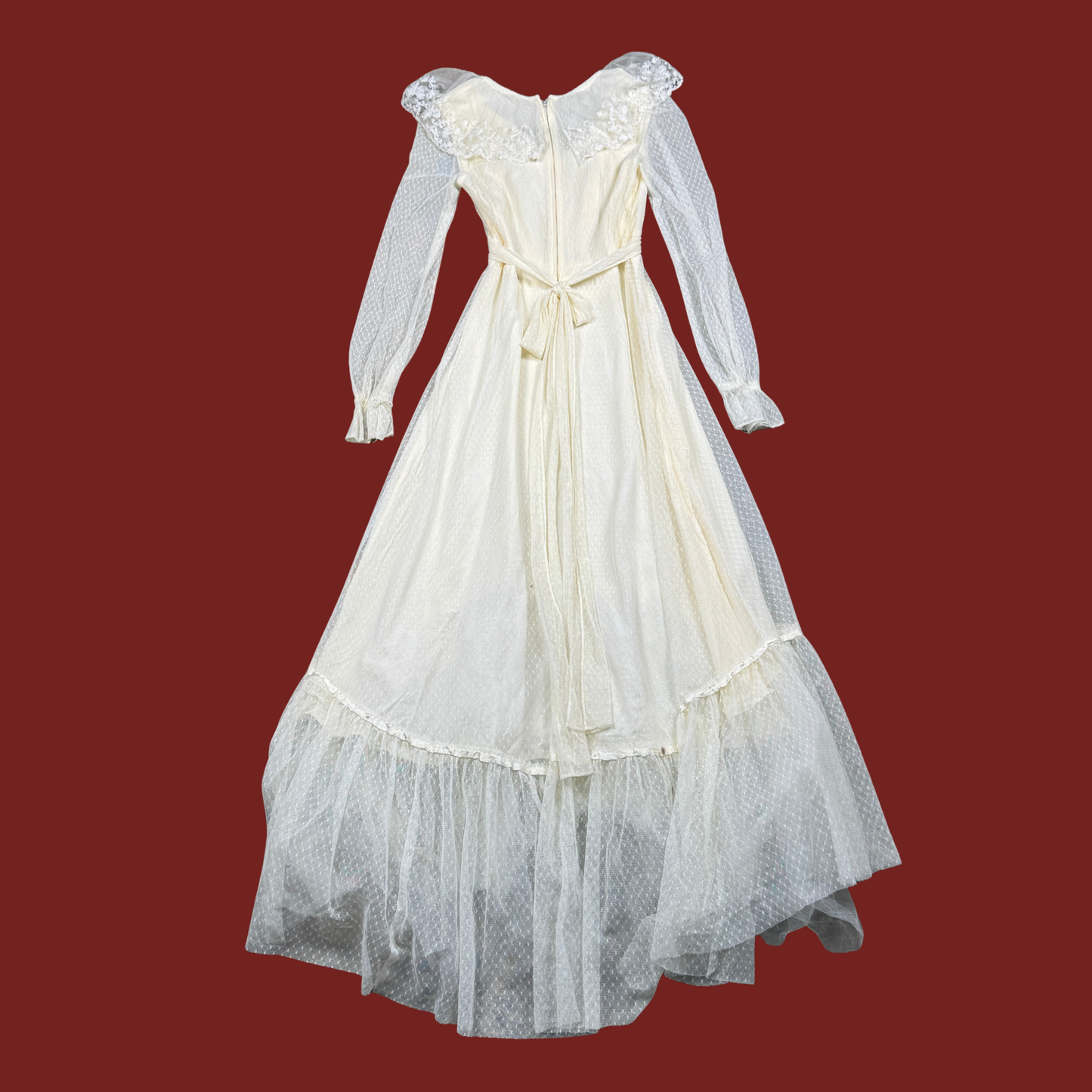 (S) 70s White Lace/Mesh Prairie Maxi Dress