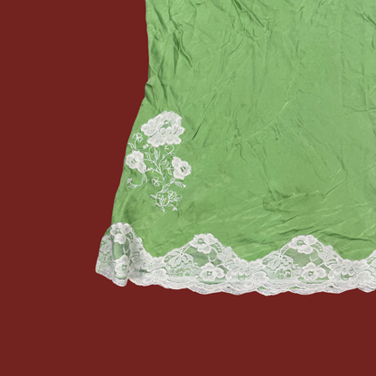 (S) 90s/Y2K Express Green Silk Lace Trim Cami