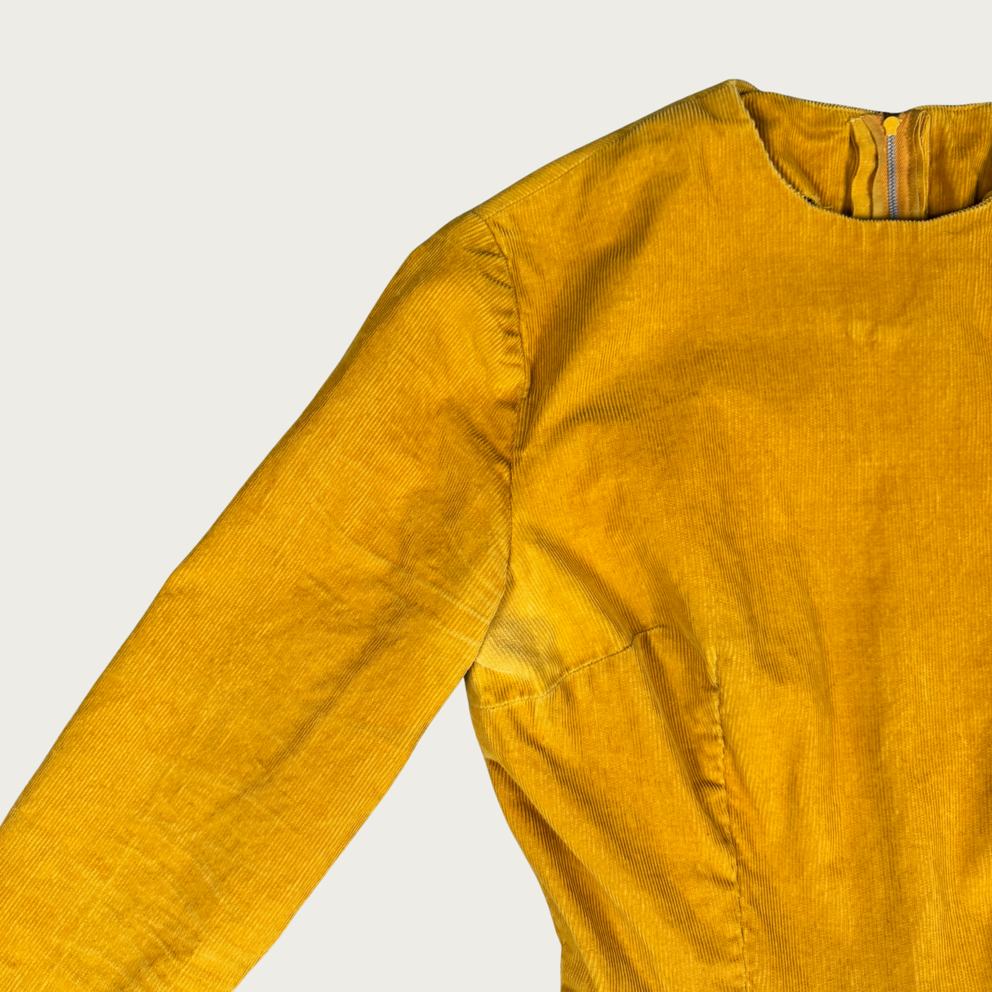 (S) 60s/70s Mustard Corduroy Pleated Dress