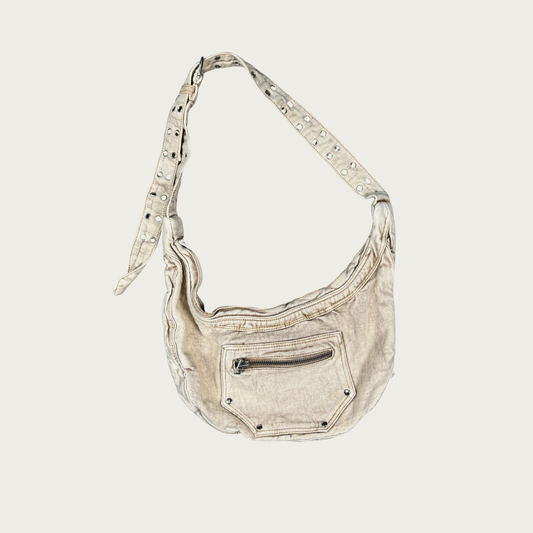 Tan/Cream Denim Grommet Crossbody Bag