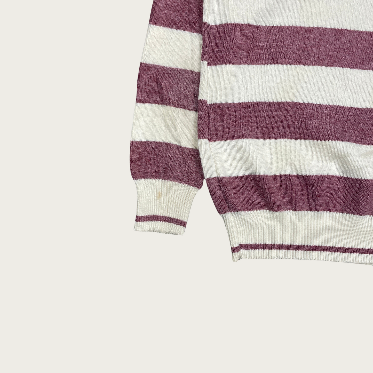 (S) Cream and Burgundy Striped Sweater