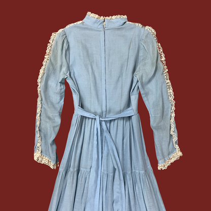 S) 70s Blue Long Sleeve Prairie Maxi Dress The Clothing Warehouse S) 70s Blue Long Sleeve Prairie Maxi Dress The Clothing Warehouse