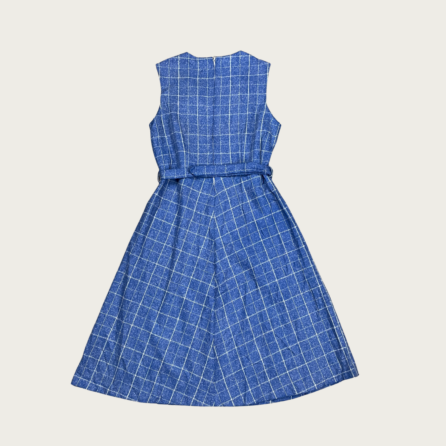 (M) Blue Wool Belted Midi Dress