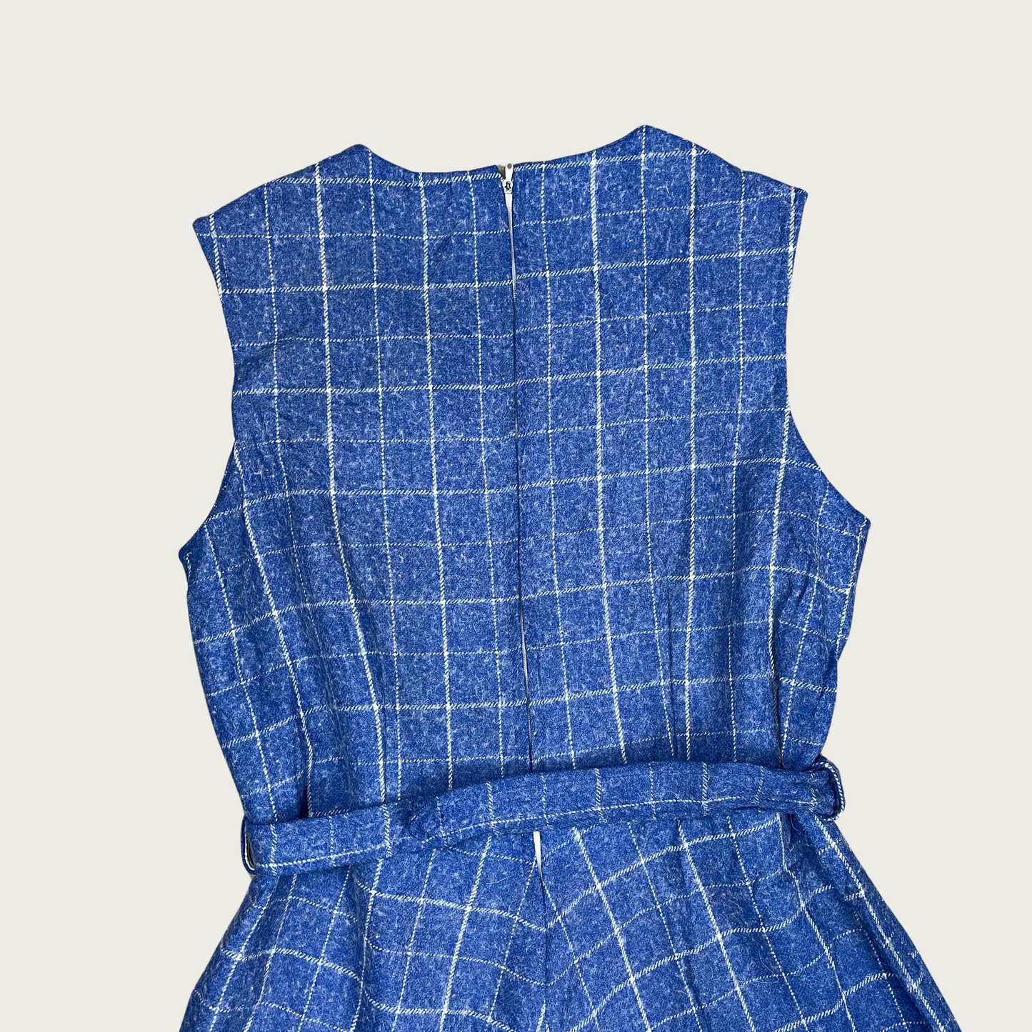 (M) Blue Wool Belted Midi Dress