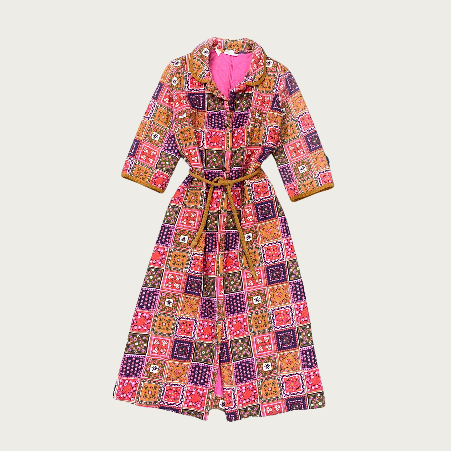 (OS) 70s Quilted Patchwork Robe