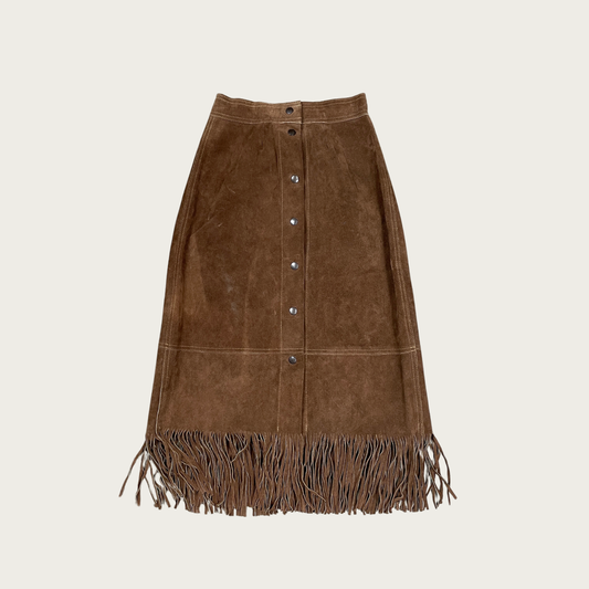 (25") 70s Suede Fringe Midi Skirt