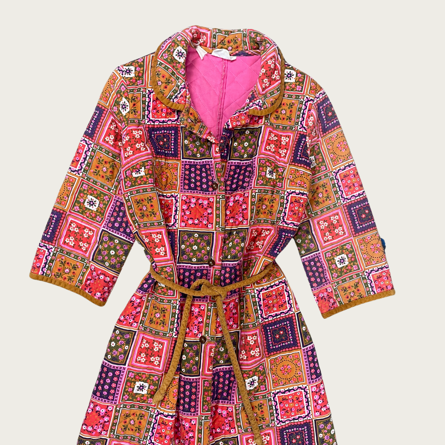 (OS) 70s Quilted Patchwork Robe