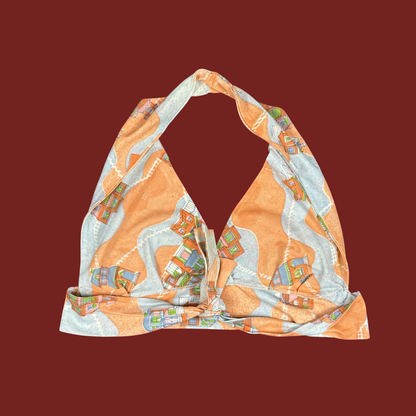 (OS) Handmade House Print Halter Top