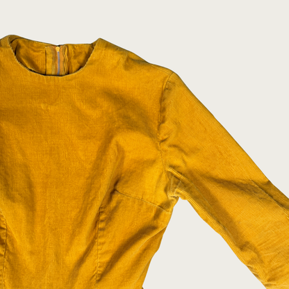 (S) 60s/70s Mustard Corduroy Pleated Dress