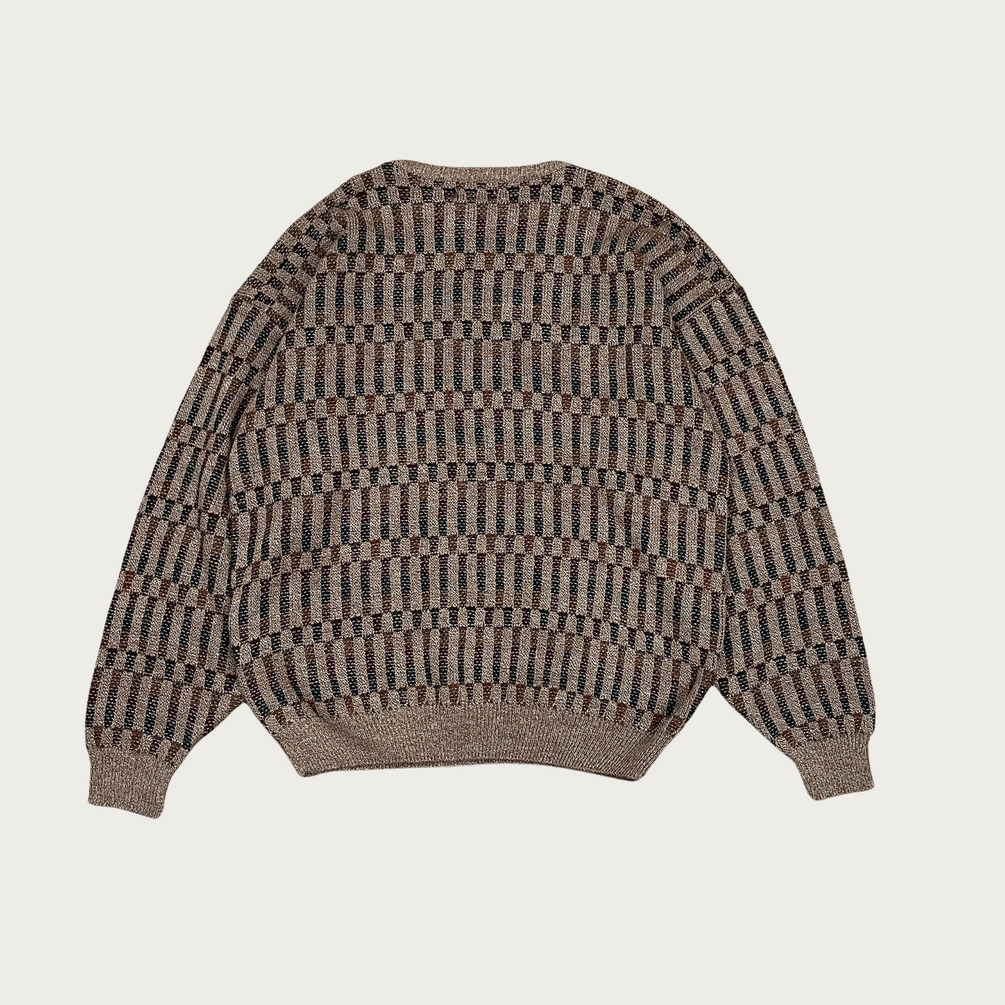 (L) Tan Marled Knit Striped Sweater