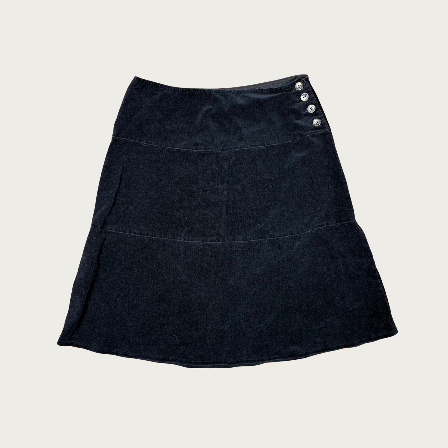 (31") Black Corduroy Tiered Midi Skirt