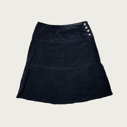 (31") Black Corduroy Tiered Midi Skirt