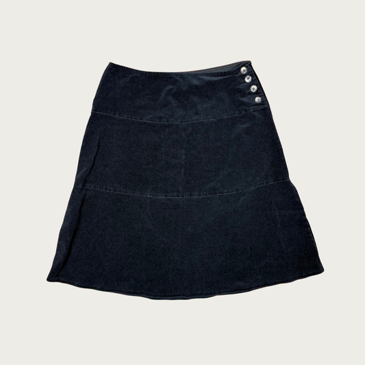 (31") Black Corduroy Tiered Midi Skirt