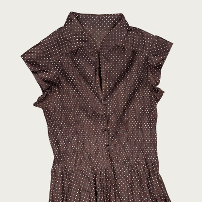 (S/M) Brown/White Polka Dot Lightweight Midi Dress