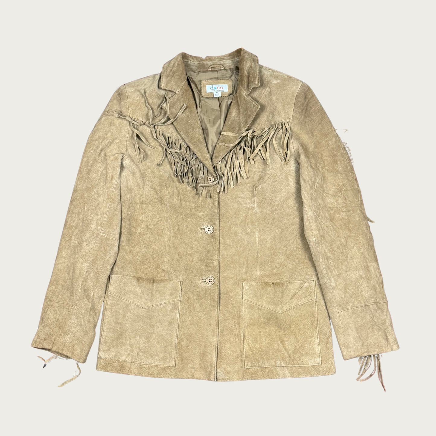 (M) 90s/Y2K Tan Fringe Suede Jacket