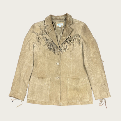 (M) 90s/Y2K Tan Fringe Suede Jacket
