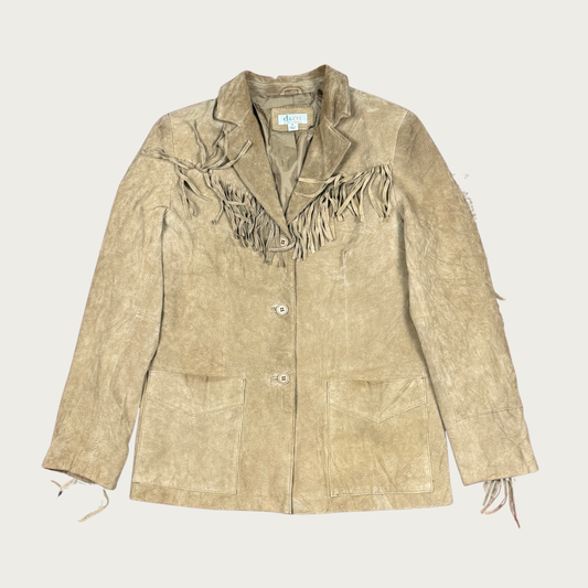 (M) 90s/Y2K Tan Fringe Suede Jacket