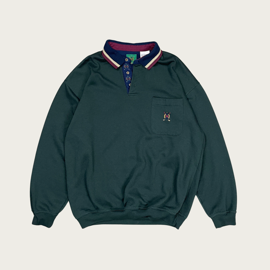 (L) Dark Green Collared Sweatshirt