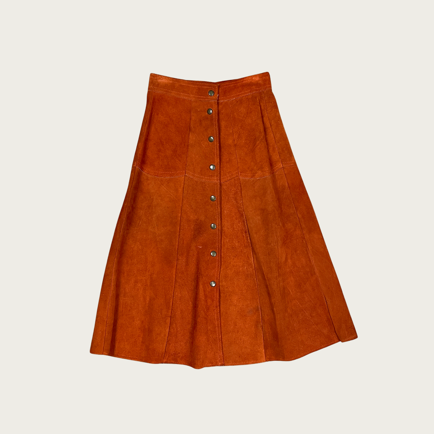 (25") 70s Orange Suede Midi Skirt