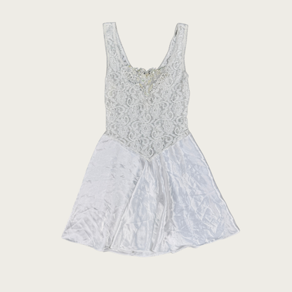 (M) 90s/Y2K White Lace Bodice Sequin Slip Dress (M) 90s/Y2K White Lace Bodice Sequin Slip Dress